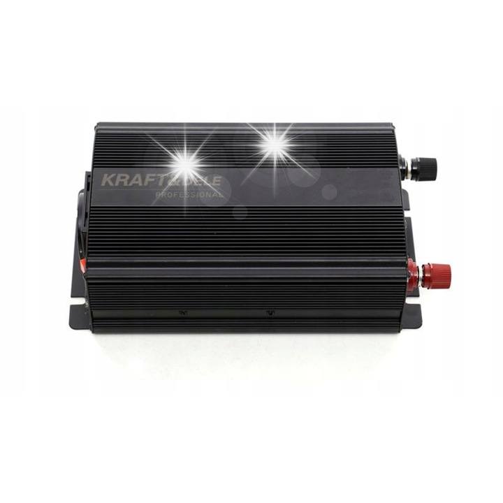 Autó inverter Kraft&Dele KD1251, 24V-ról 230V-ra, folyamatos teljesítmény 350W, csúcsteljesítmény 700W, módosított szinusz, USB, közvetlen akkumulátor csatlakozás, Fekete, 1 db