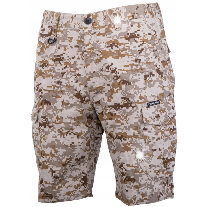 Pantaloni scurti de lucru Lahti Pro, camuflaj pixel, 9 buzunare, material rip-stop, XL