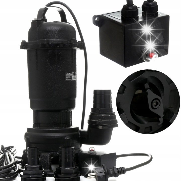 Pompa submersibila Kraft&Dele KD764, cu tocator 3 trepte, racorduri 1 si 1/2 inch incluse, 3200W, 25000 L/h, negru, 1 buc