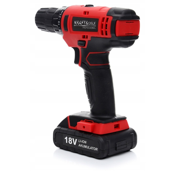Akkus fúró-csavarozó Kraft Dele KD1566, 18V, 1.3Ah, LED, 2 sebesség, 30Nm, 1.1kg, fekete