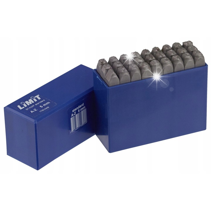 Irodai betűbélyegző készlet A-Z 17350307, betűmagasság 4 mm, edzett acél 58-61 HRC, kék, 27 darab
