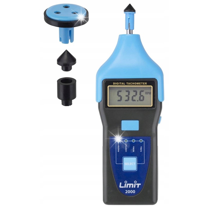 Fordulatszámmérő Limit R2000 digitális, kettős mérés, fekete, 4xLR06