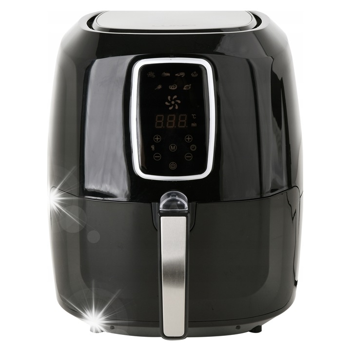 Friteuza cu aer Lund 67574, 1800 W, 5,2 L, panou digital tactil LED, 7 programe, 2 cosuri, Negru