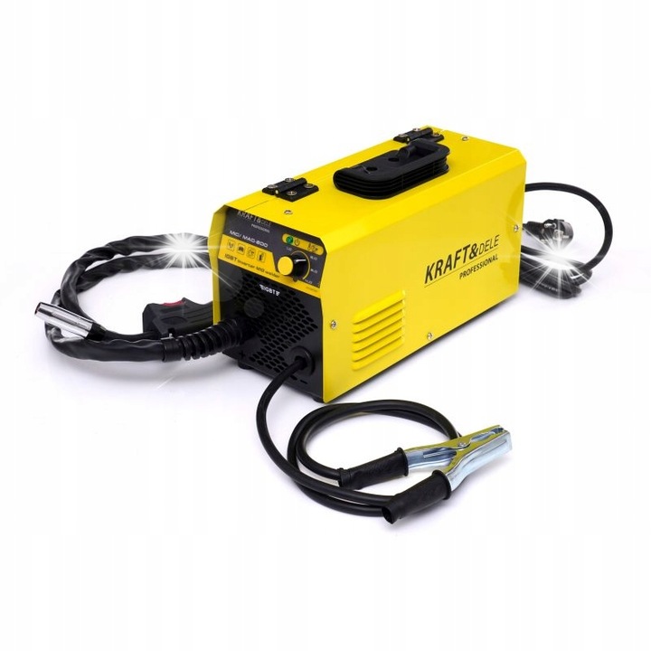 Aparat sudura MIG/MAG Kraft&Dele MIG MAG 200A, fara gaz (flux), invertor IGBT, 230V, 6,1 kVA, Galben, 1 buc