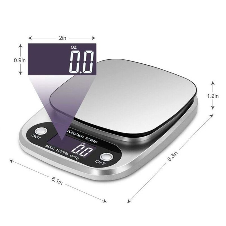 Cantar de bucatarie digital, inox, compact, 15x15cm