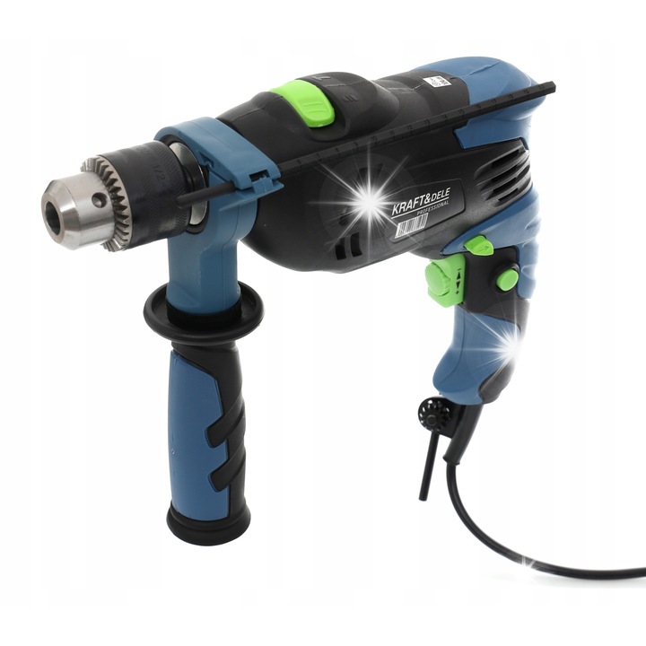 Bormasina electrica cu percutie Kraft&Dele KD1685, 1700W, 3000 rpm, capacitate gaurire beton 12 mm/lemn 27 mm/otel 10 mm, albastru/negru