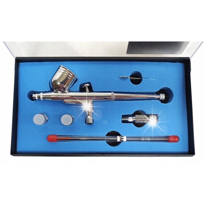 Set aerograf Magma AB-130S cu 3 duze 0,2 0,3 0,5mm metalic 7cc