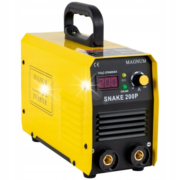 Magnum SNAKE 200 PS inverteres hegesztőgép, MMA/TIG Lift kompatibilis, IGBT, 200 A/60% hatásfok, sárga, 1 db