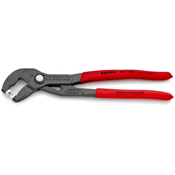 Knipex 85 51 250 C bilincs/szorító fogó, forgatható cserélhető pofák, csúszásmentes markolat, piros/szürke, 250 mm
