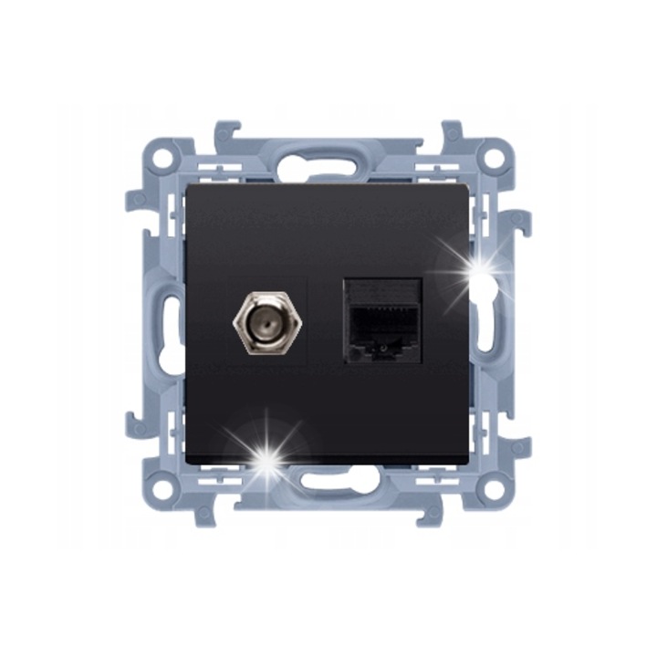 Контакт за антена тип F + контакт RJ45 Cat 5e Kontakt-Simon Simon 10 CASFRJ455.01/49, вграден монтаж, матово черен
