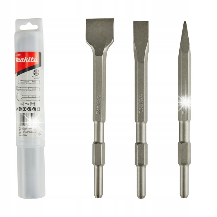 Set 3 dalti si varfuri Makita D-71320, tija hexagonala 17 mm, lungime 255 mm, otel, argintiu