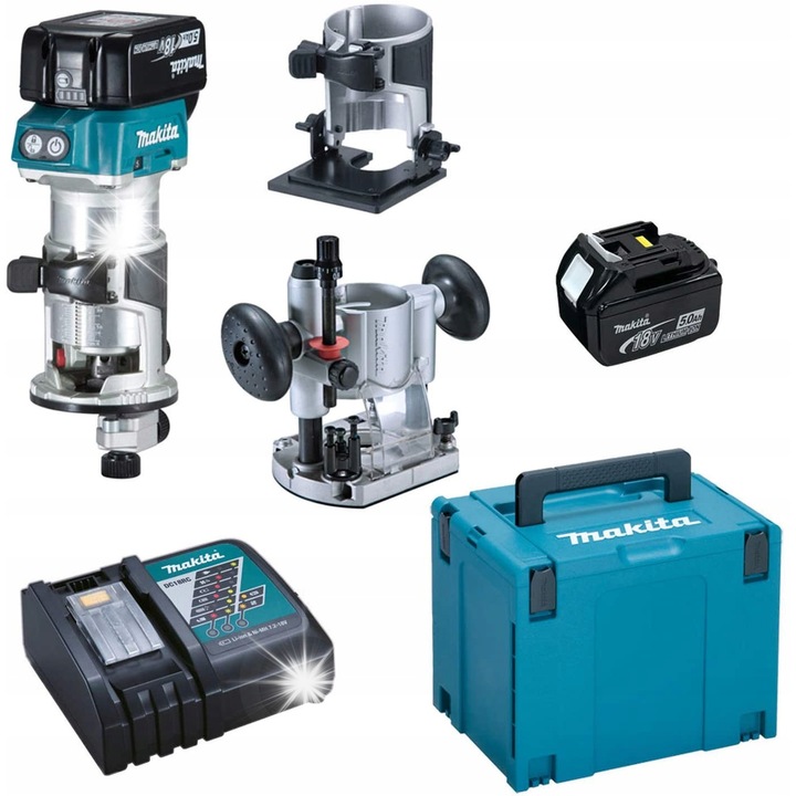 Freza multifunctionala Makita DRT50, 18V, 5Ah, 134mm, set complet