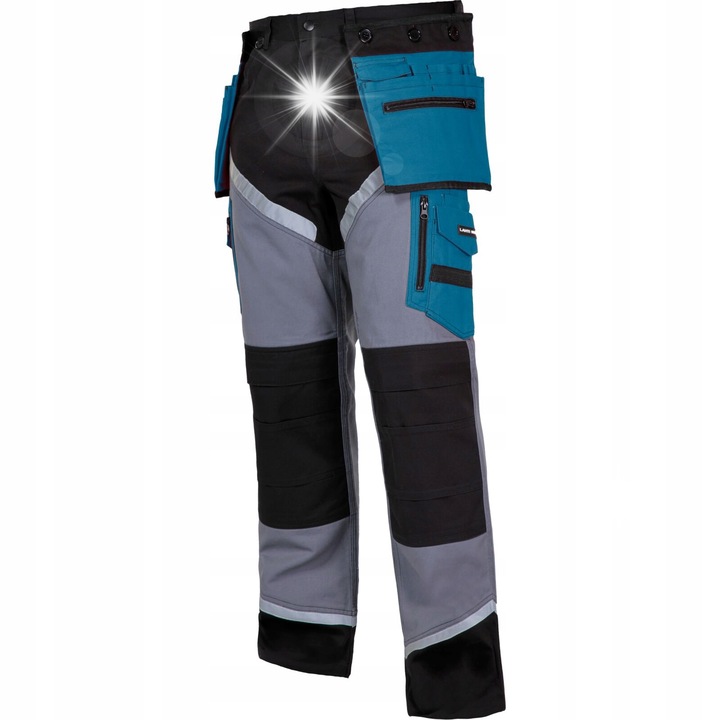 Pantaloni de lucru Lahti Pro, turcoaz, 24 de buzunare, benzi reflectorizante, poliester, XL