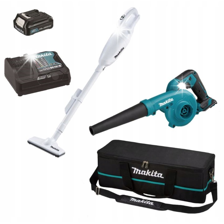 Set scule Makita 12V, aspirator si suflanta, 2Ah, albastru, 956mm
