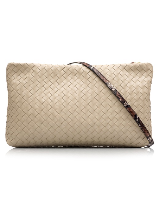 Geanta dama tip plic, Musette, LARUE, Piele naturala, Grej, 40 x 5 x 25 cm