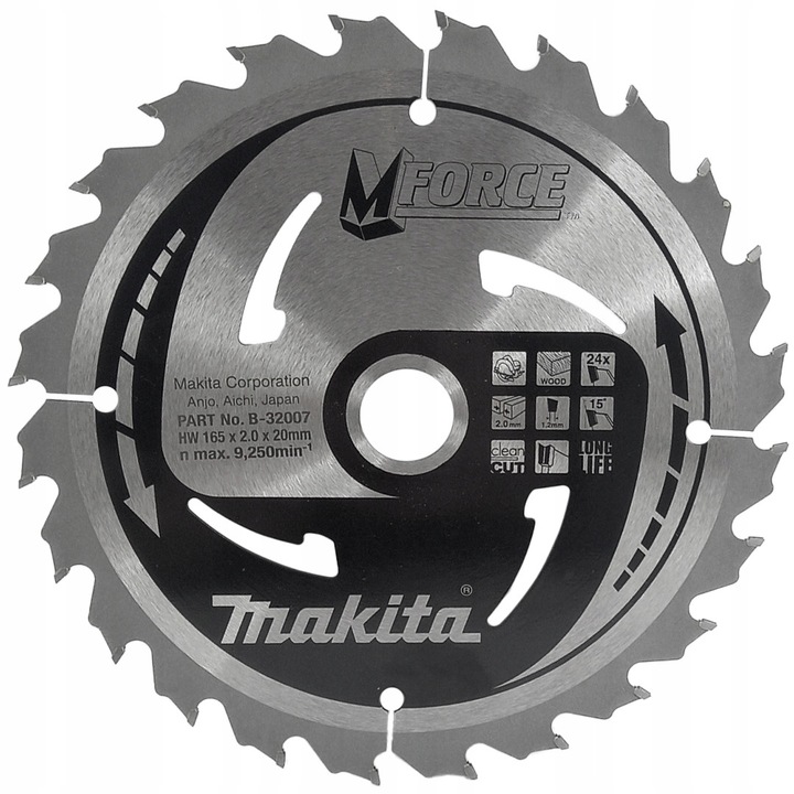 Disc de taiere Makita B-32007 MFORCE, 165x20 mm, 24 dinti, pentru lemn, argintiu