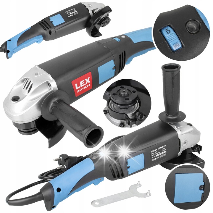 Polizor unghiular (flex) Lex AG1034, 125 mm, 1100W, reglare 3000-11000 rpm, maner lung, filet M14, negru/albastru, 1 buc
