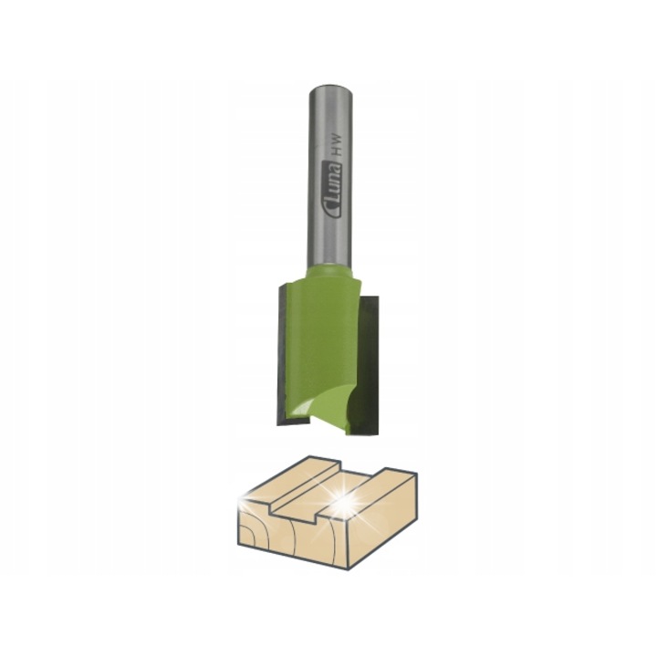Freza pentru caneluri Luna 18/25/63/8 mm, fara tais frontal, tija 8 mm, lungime totala 63 mm, verde/metal, 1 buc