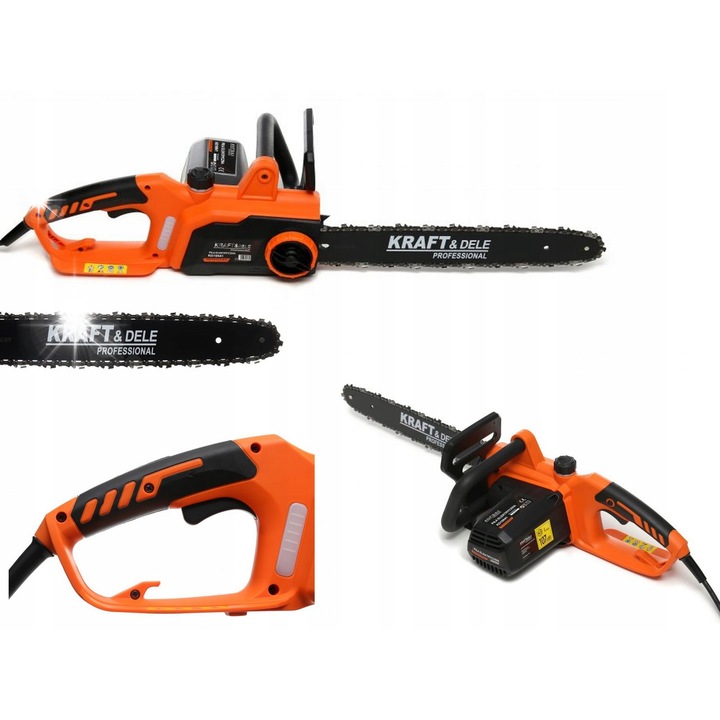 Електрически верижен трион Kraft&Dele KD10641, 2800W, шина 40 см, двойна предпазна спирачка, автоматично смазване на веригата, оранжево/черно, 1 бр.