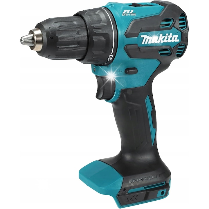 Bormasina cu percutie Makita DHP490Z, masina de gaurit, brushless (fara perii), 18V, 65 Nm, 2 viteze, mandrina 1.5-13 mm, turcoaz/negru, 1 buc
