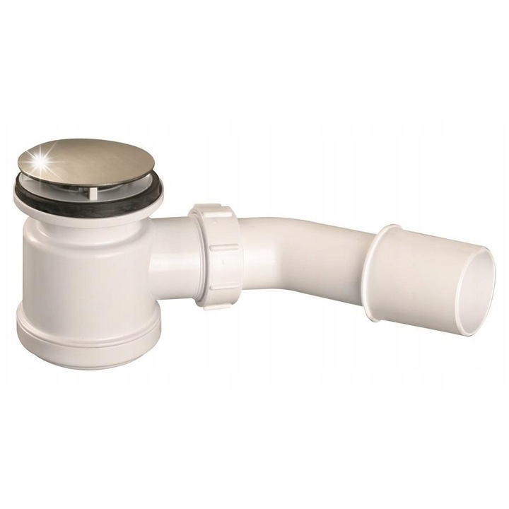 Sifon pentru cabina de dus McAlpine HC26-SC, capac din otel inoxidabil periat, curatare de sus cu mecanism click-clack, satinat