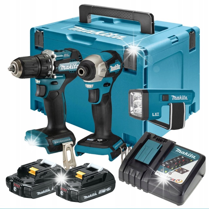 Set scule electrice Makita DLX2423AJ (DDF487 + DTD157 + DEBDML186), brushless, 2 x 2,0Ah Li-Ion, Albastru, 1 set
