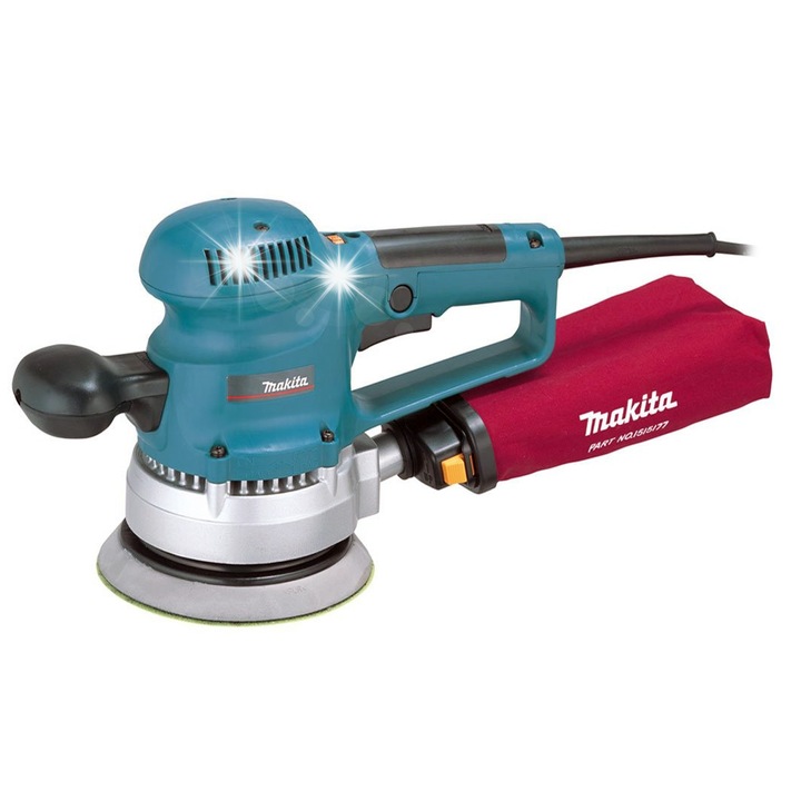 Makita BO6030 excentercsiszoló/orbitális csiszoló, 310 W, elektronikus fordulatszám-szabályozás, 150 mm-es tárcsa, hatékony porelszívás, türkiz, 1 db