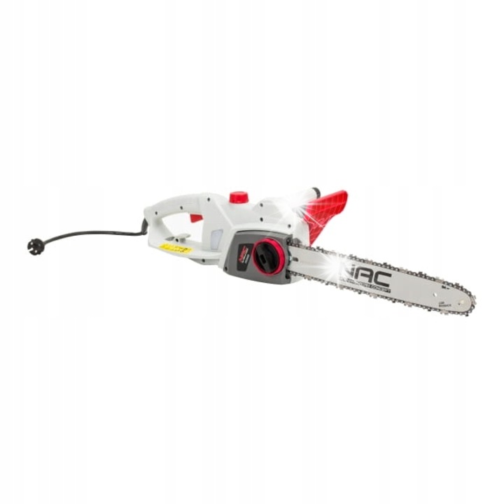 Elektromos láncfűrész (drujba) NAC PE2000, 2000 W, 40 cm vezetőlemez, SDS rendszer, szerszám nélküli láncfeszítés, automata olajozás, fehér/piros, 4,5 kg