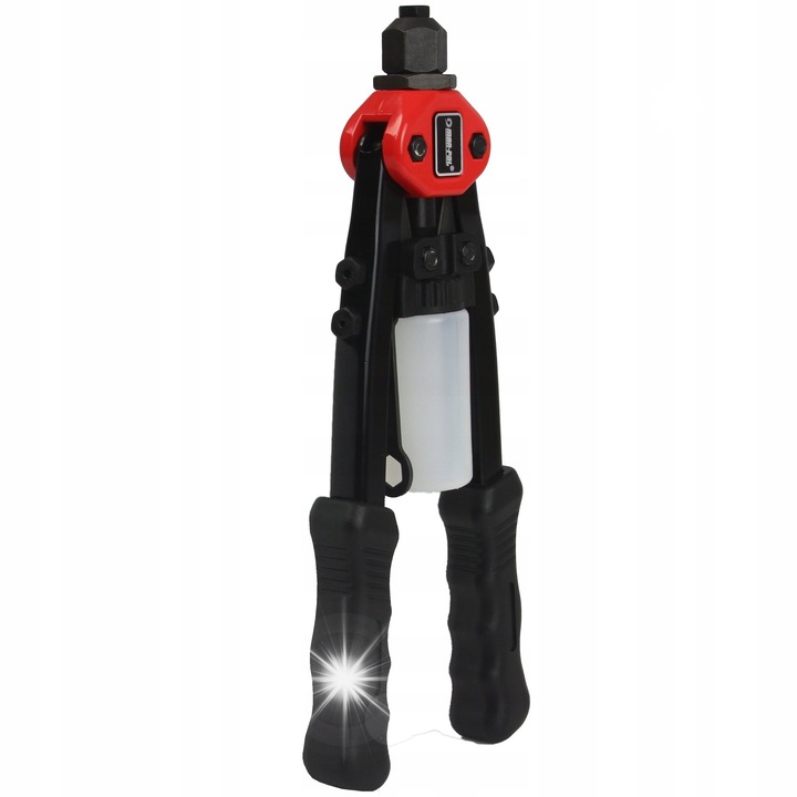 Mar-Pol M49573 kézi szegecselő, 320 mm-es kar, 2,4-6,4 mm-es szegecsekhez, 5 cserélhető fej, fejtartó, fekete/piros