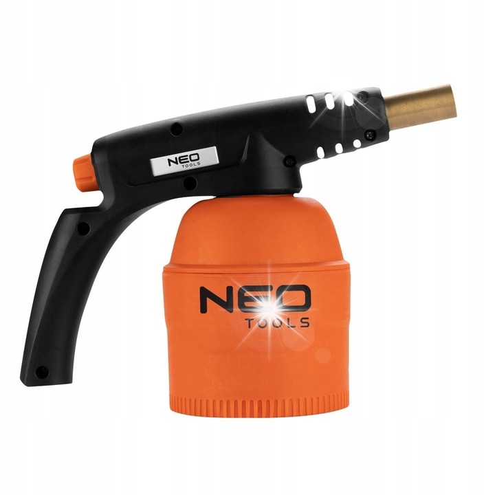 Газова лампа за запояване NEO TOOLS 20-021, запалване, температура 1350°C, оранжево/черно, с бутанов патрон 190 г