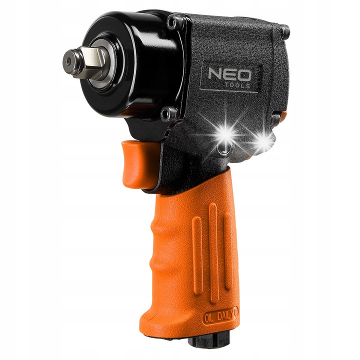 Cheie pneumatica cu impact NEO TOOLS 14-004, 1/2", 680 Nm, Twin Hammer, compozit, reglaj stanga/dreapta, negru/portocaliu, 125 mm