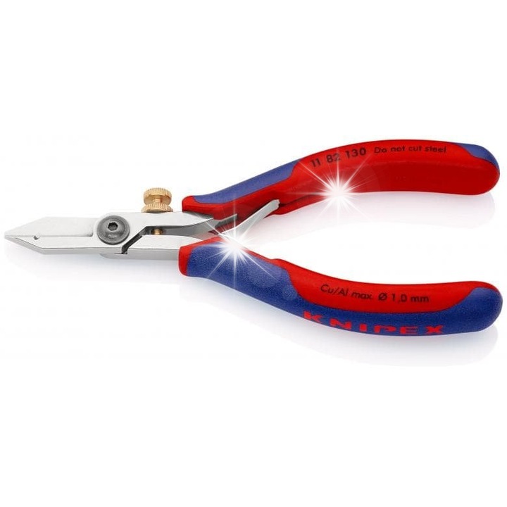 Knipex 11 82 130 precíziós fogó, huzalvágáshoz és -csupaszításhoz, állítható csavarral és rugóval, piros/kék, 130 mm