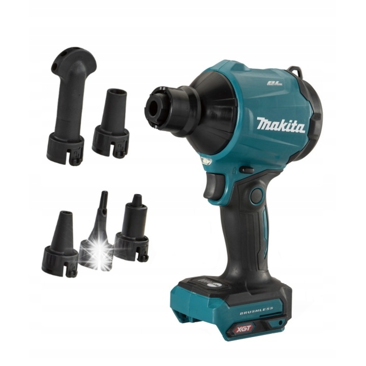 Pompa/suflanta Makita AS001GZ 40 V Max XGT, brushless BLDC, 4 trepte putere cu reglaj vitezei, cu 4 duze interschimbabile, LED de lucru, fara acumulator si incarcator, albastru/negru