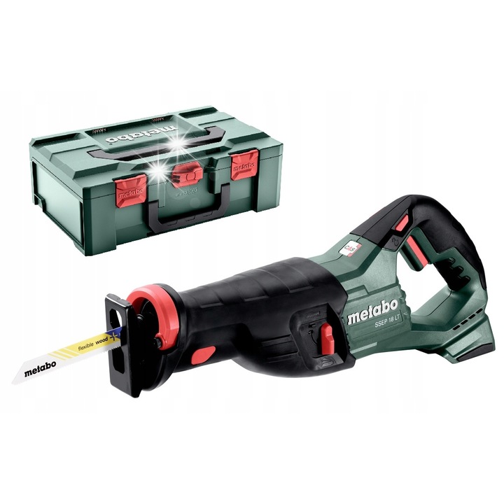 Fierastrau sabie Metabo SSEP 18 LT, 18 V, fara acumulator si incarcator, lama pentru lemn si metal inclusa, metaBOX 165 L inclus, verde/negru, 1 buc.