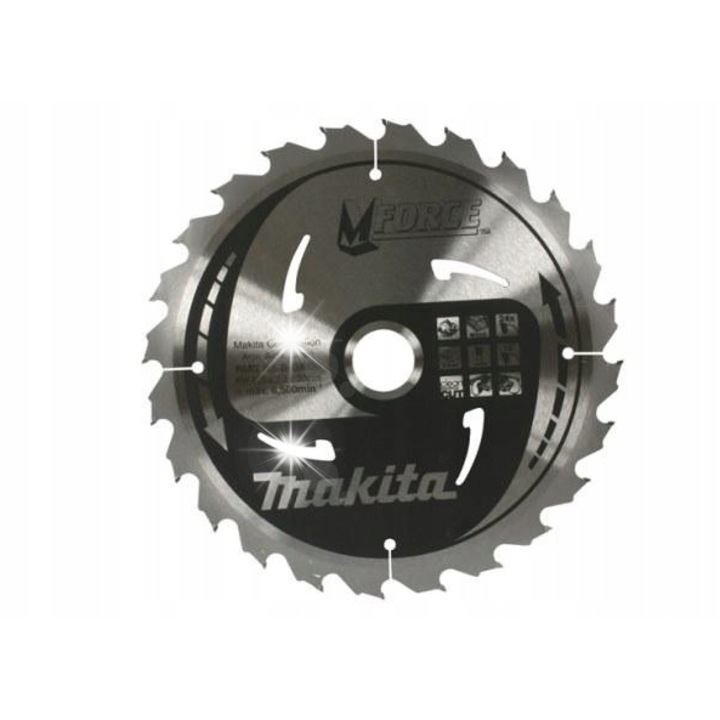 Disc pentru ferastrau circular Makita M-Force T.C.T., 170 mm, O 30 mm, 24 dinti, grosime 1.2 mm, pentru lemn, argintiu, 1 buc