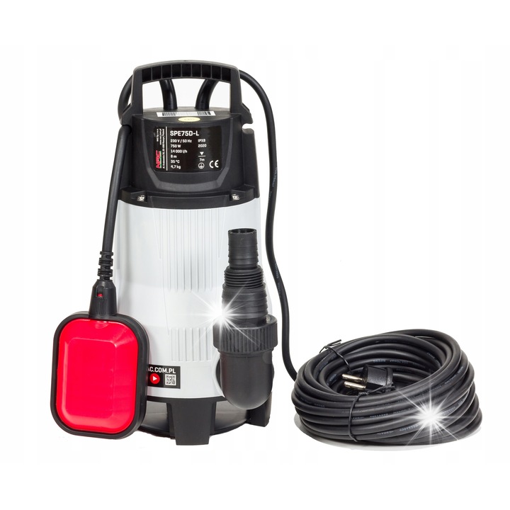 Merülő szivattyú, NAC SPE75D-L 750 W, 14 000 l/h, fekete/fehér, 10 m kábel