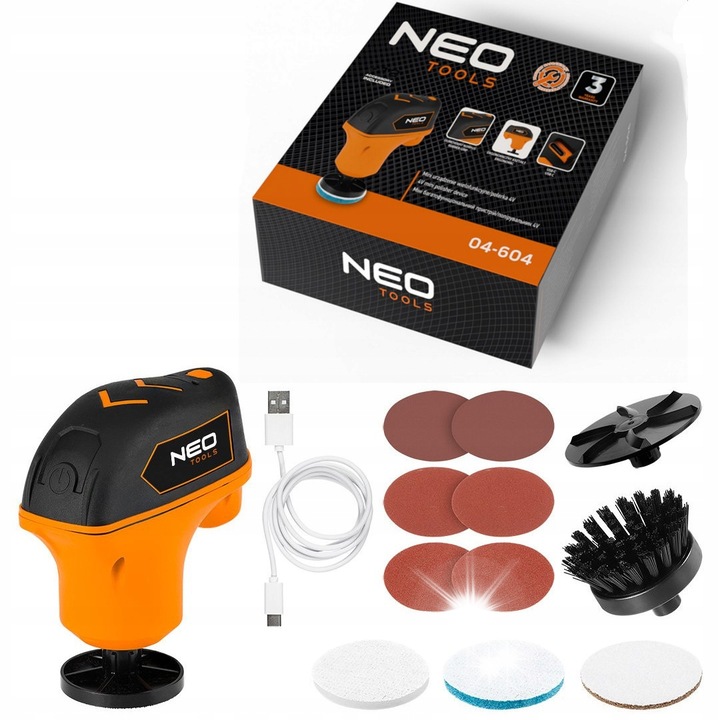 NEO TOOLS 4V Li-Ion USB-C multifunkciós csiszoló készülék, 12 tartozék, 115x53x124mm