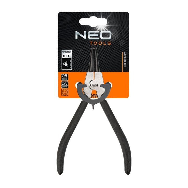 NEO TOOLS 01-042 külső seegergyűrű fogó, 170 mm, 19-60 mm-es seegergyűrűkhöz, 1,8 mm-es hegy, CrV acél, gumírozott nyél, fekete, 1 db