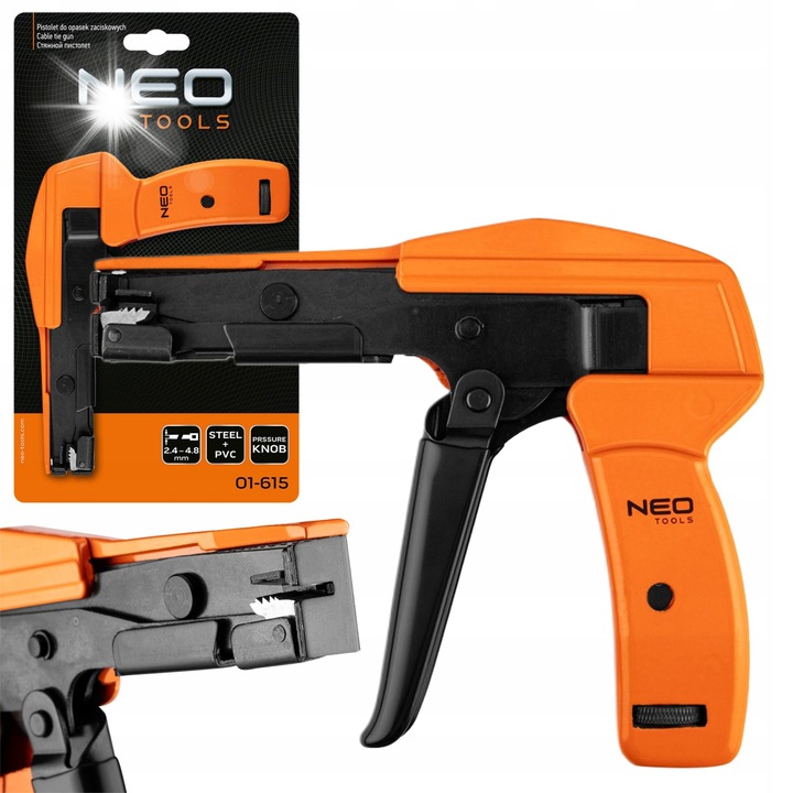 NEO TOOLS kábelkötegelő pisztoly 157x21x130mm állítható, acél PVC