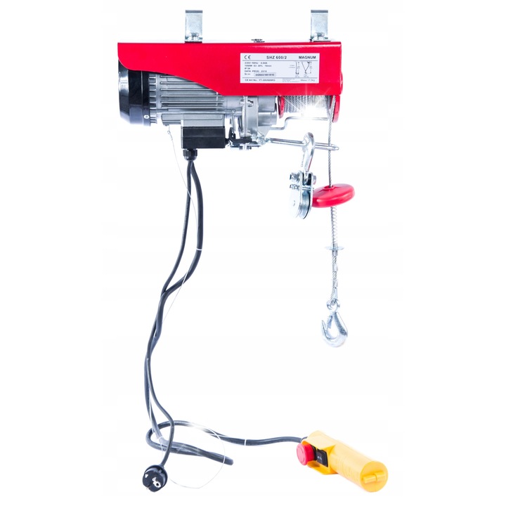 Troliu electric Magnum SHZ 600 WP capacitate 600 kg (cu bloc de scripete), lina 20 m, 1050 W, IP54, Rosu, 1 buc