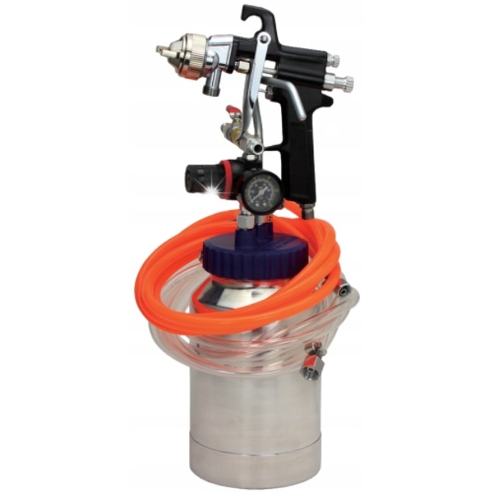 Pistol de vopsit/pulverizare pneumatic, cu manometru si furtun, presiune 3 bar, argintiu/portocaliu, 2L