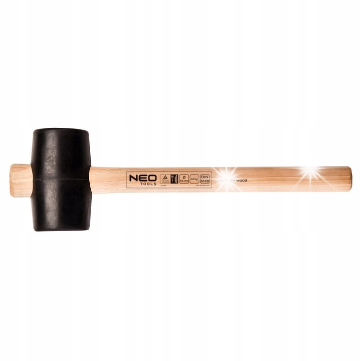 Гумен чук NEO TOOLS 25-054, дръжка от хикори, тегло на главата 1200 g, диаметър на главата 90 mm, черен, 1 бр