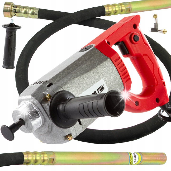 Betonvibrátor Mar-Pol 77101 1250W, 4500 ford./perc, 2 m rúd, 35 mm átmérő, piros/fekete, 1 db