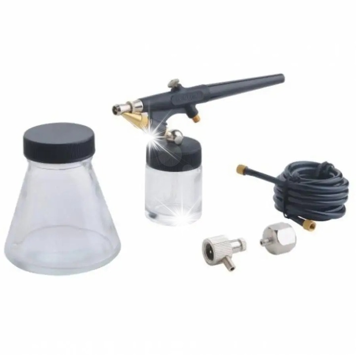 Pansam A532028 airbrush készlet, precíziós festéshez, 0,8 mm fúvóka, 1-3,5 bar nyomás, 20/90 ml tartályok, fekete