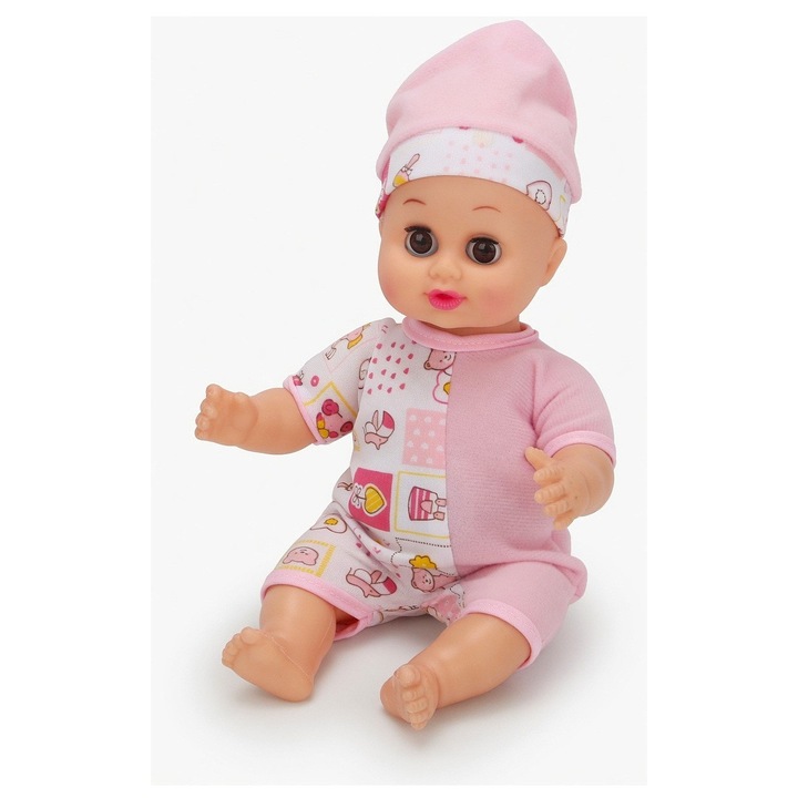 Rózsaszín baba rózsaszín-kék zenével – mozgatható szemek, mozgatható karok és lábak, 28 cm, 3+ éves gyermekeknek