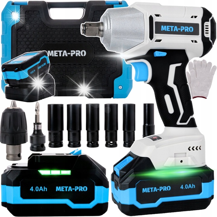 Cheie cu impact META-PRO 3 in 1, fara perii, moment 750 Nm, 1/2" prindere, 20 V, 2 x 4.0Ah acumulatori, valiza inclusa, Multicolor, Set