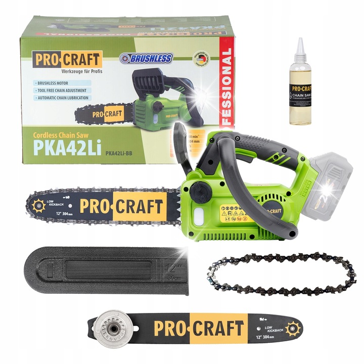 Procraft PKA42Li láncfűrész, akkumulátor nélkül, 20V, 12" 304mm, könnyű, kompakt