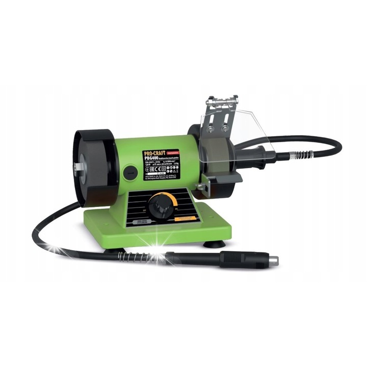 Procraft PBG400 dupla köszörűgép, 120 W, 75 mm-es tárcsa, flexibilis tengellyel, zöld