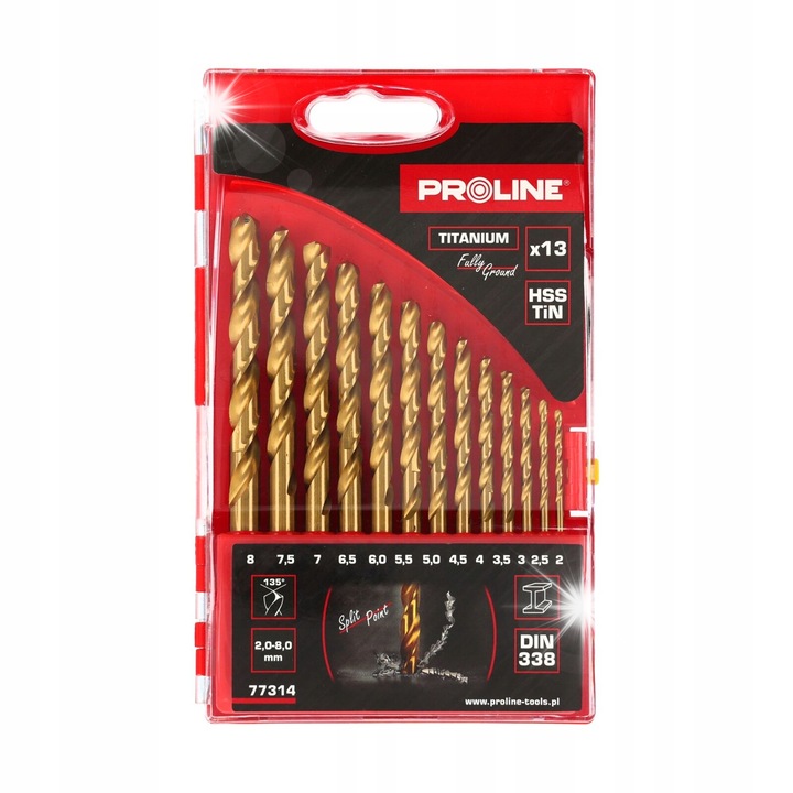 Fémfúró készlet HSS-TI 135, Proline, 2.0-8.0mm, 13 darabos
