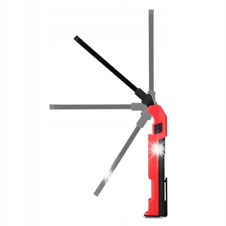 PROTESTER PRO-FL0103S összecsukható LED COB lámpa, hármas mágnesekkel és kampóval, 1600 mAh akkumulátor, USB-C töltés, fekete/piros